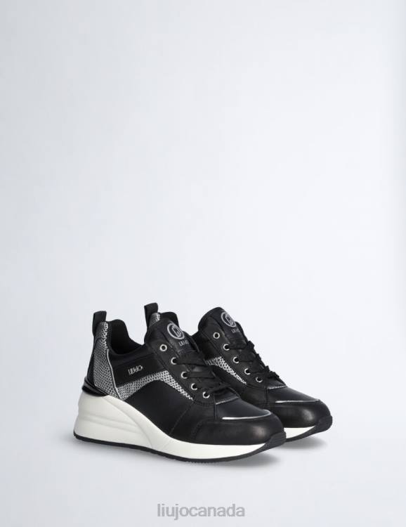 Shoes Liu Jo Black Leather Sneakers With Wedge Women F6061752