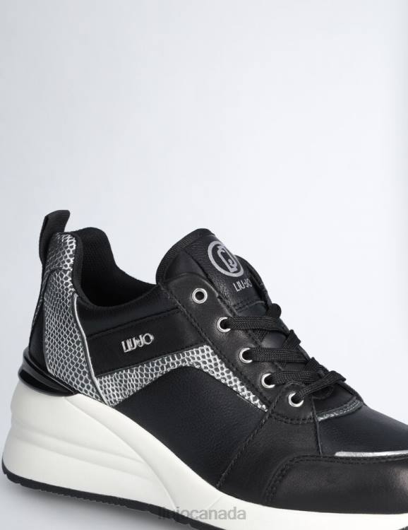 Shoes Liu Jo Black Leather Sneakers With Wedge Women F6061752