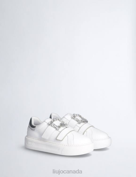 Shoes Liu Jo White Leather Sneakers With Jewel Logo Women F6061729